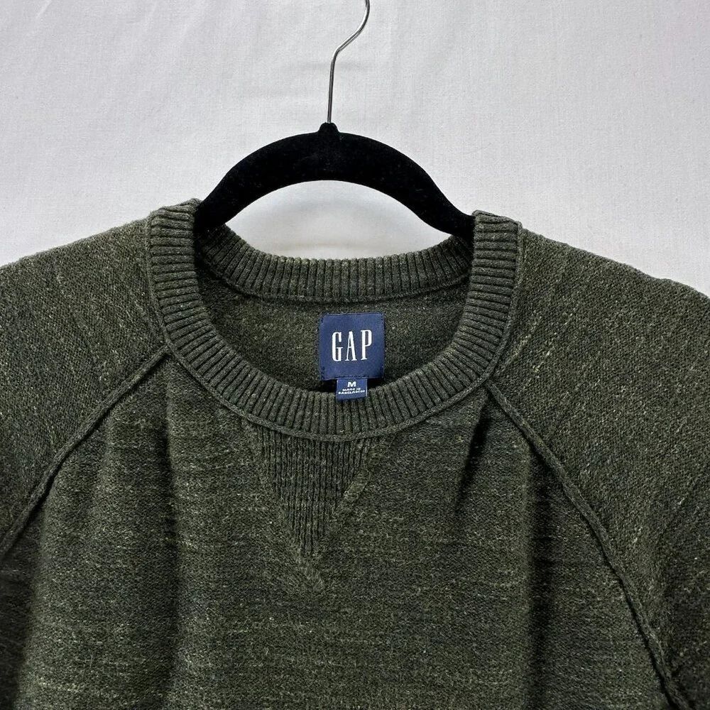 GAP Pullover Sweater Men M Crew Neck Cotton Knit Long Sleeve Heather Olive Green